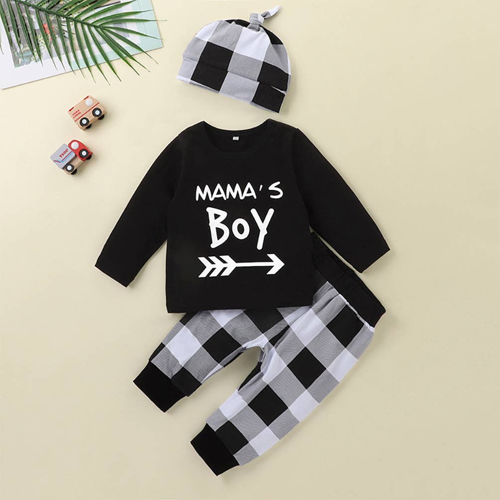 Black Plaid MAMA's Boy 3-Piece Outfit