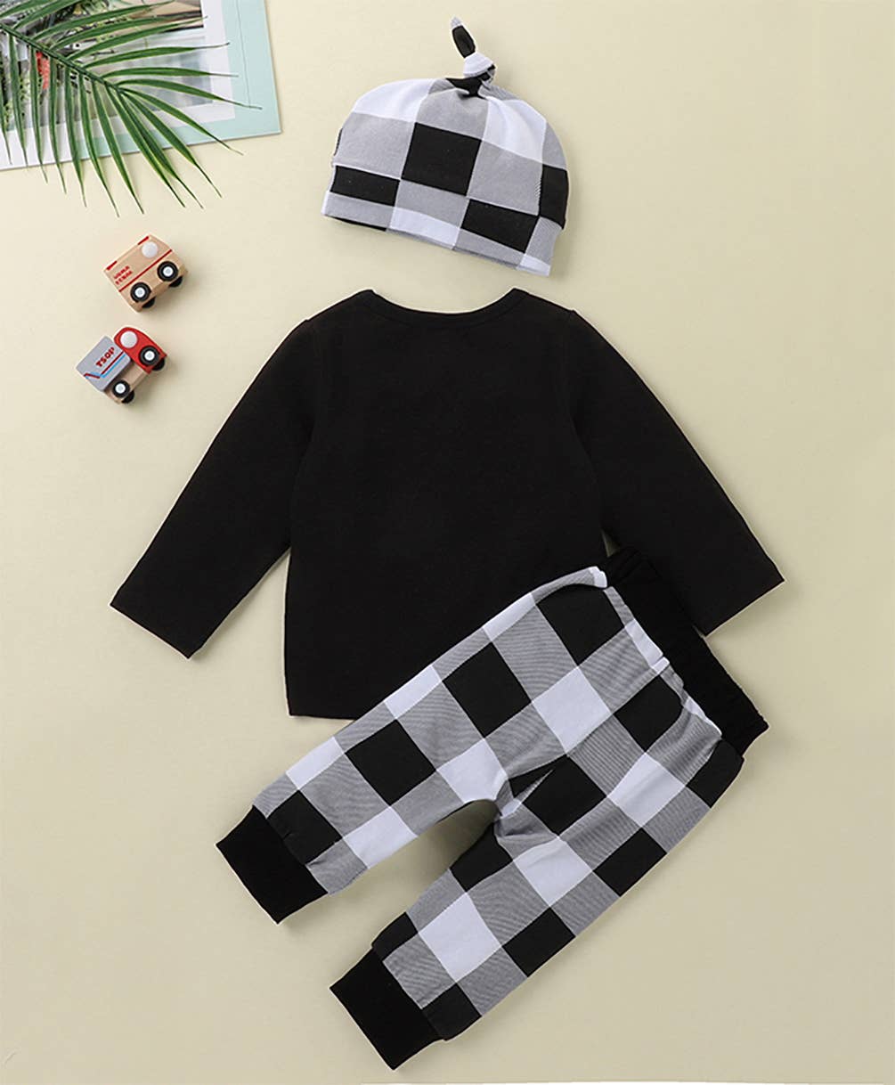 Black Plaid MAMA's Boy 3-Piece Outfit