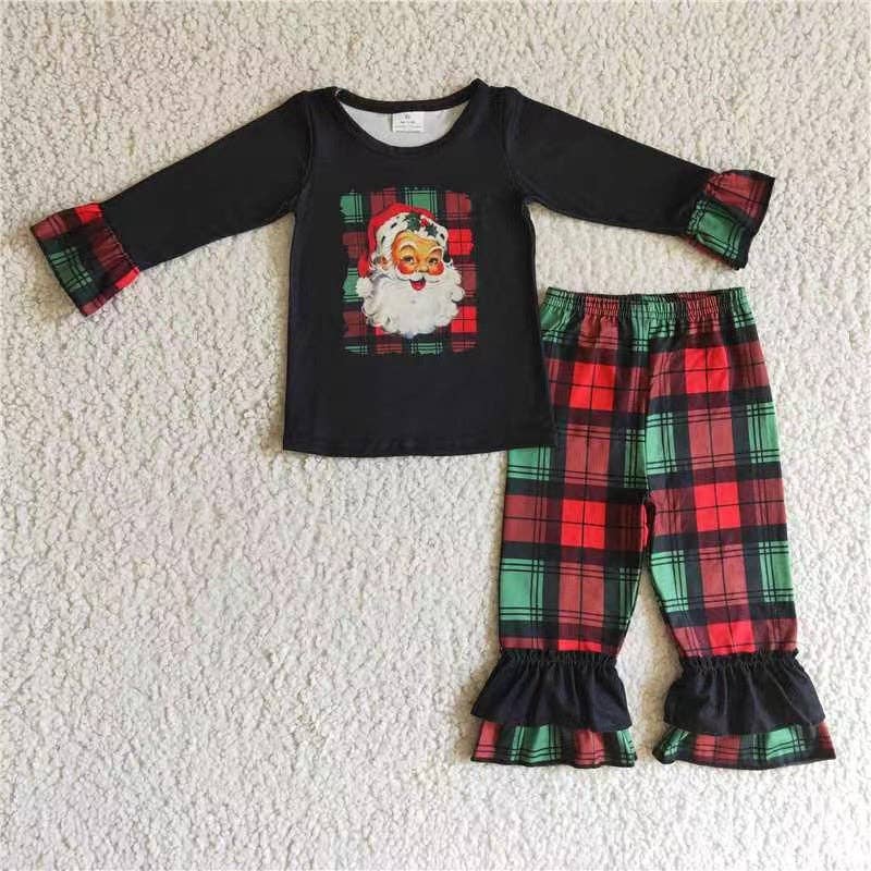 Sibling Baby Girls Santa Snowman Green Face Tunic Pants Christmas Clothes Sets