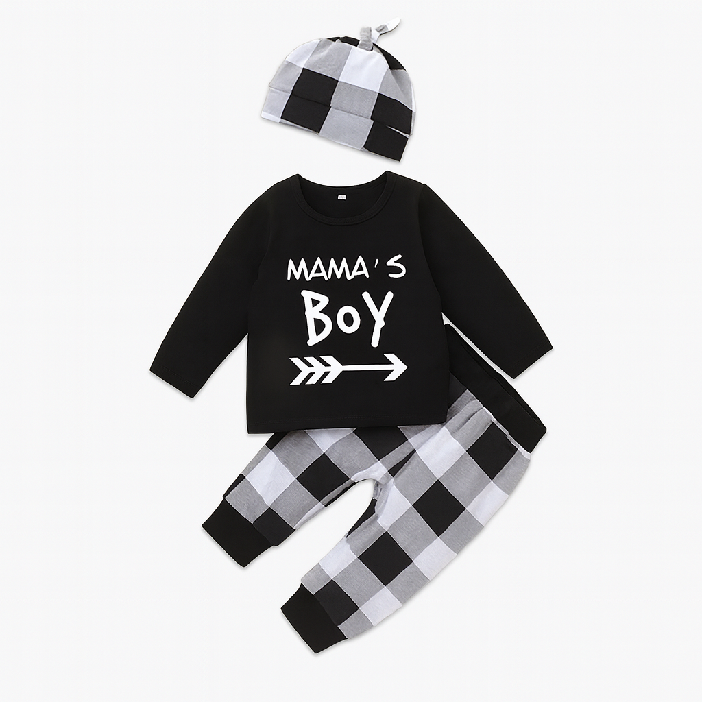Black Plaid MAMA's Boy 3-Piece Outfit