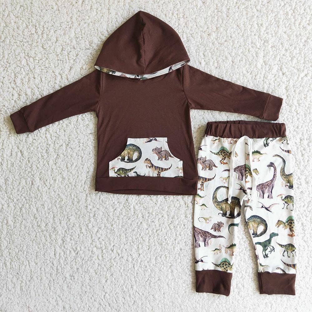 Baby boys dinosaur hoodie pants fall sets
